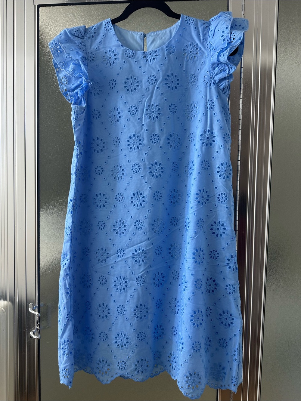 Blue Eyelet Ruffle-Sleeve Kids Dress